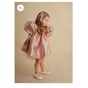 Pink Satin Puff Sleeve Dress for Girls
